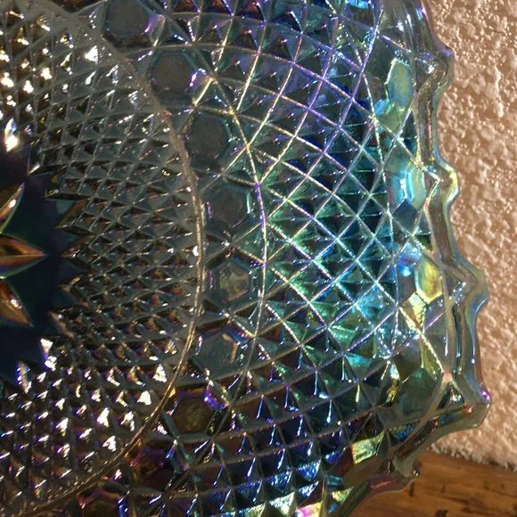 Vintage Blue Iridescent Ruffled Diamond Point Dessert Plate - Picture 9 of 9